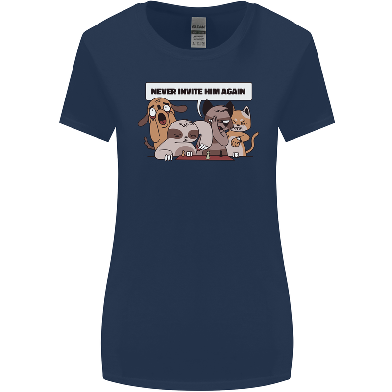 Sloth Board Games Funny Womens Wider Cut T-Shirt Navy Blue