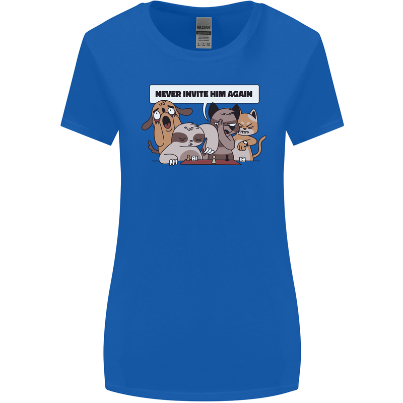 Sloth Board Games Funny Womens Wider Cut T-Shirt Royal Blue