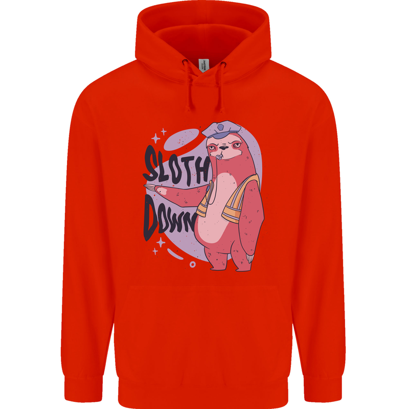 Sloth Down Policeman Funny Childrens Kids Hoodie Bright Red