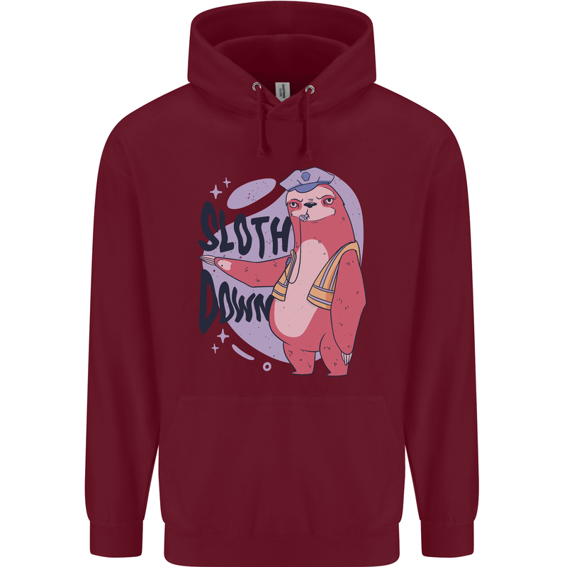 Sloth Down Policeman Funny Childrens Kids Hoodie Maroon