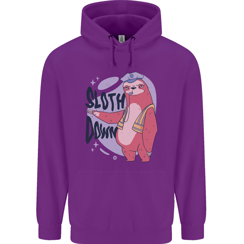 Sloth Down Policeman Funny Childrens Kids Hoodie Purple