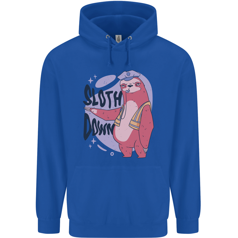 Sloth Down Policeman Funny Childrens Kids Hoodie Royal Blue