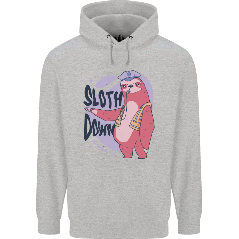 Sloth Down Policeman Funny Childrens Kids Hoodie Sports Grey