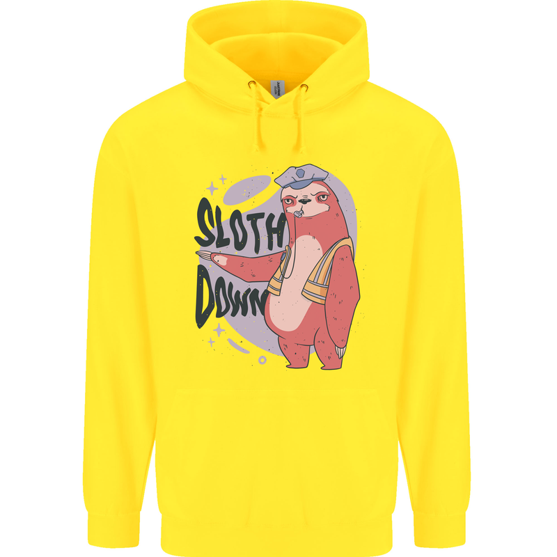 Sloth Down Policeman Funny Childrens Kids Hoodie Yellow