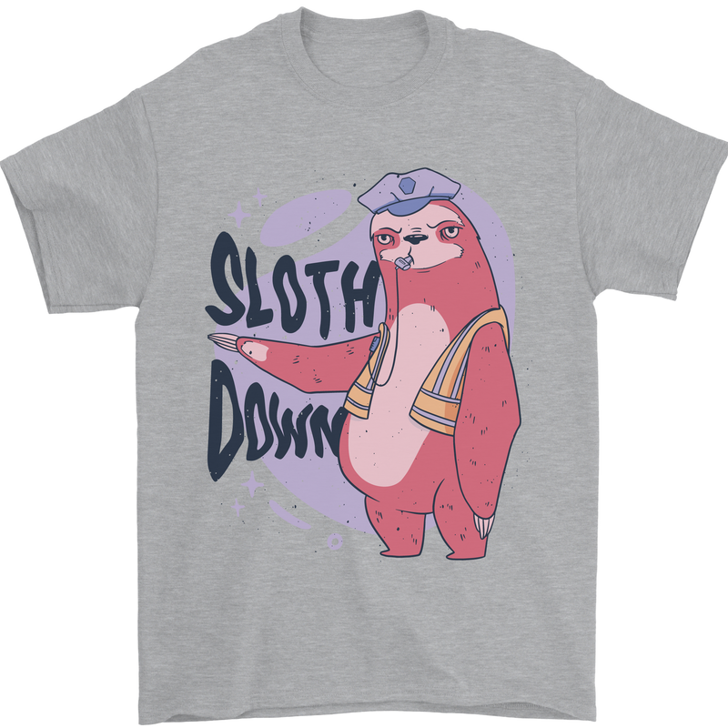 Sloth Down Policeman Funny Mens T-Shirt Cotton Gildan Sports Grey