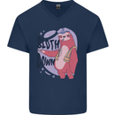 Sloth Down Policeman Funny Mens V-Neck Cotton T-Shirt Navy Blue