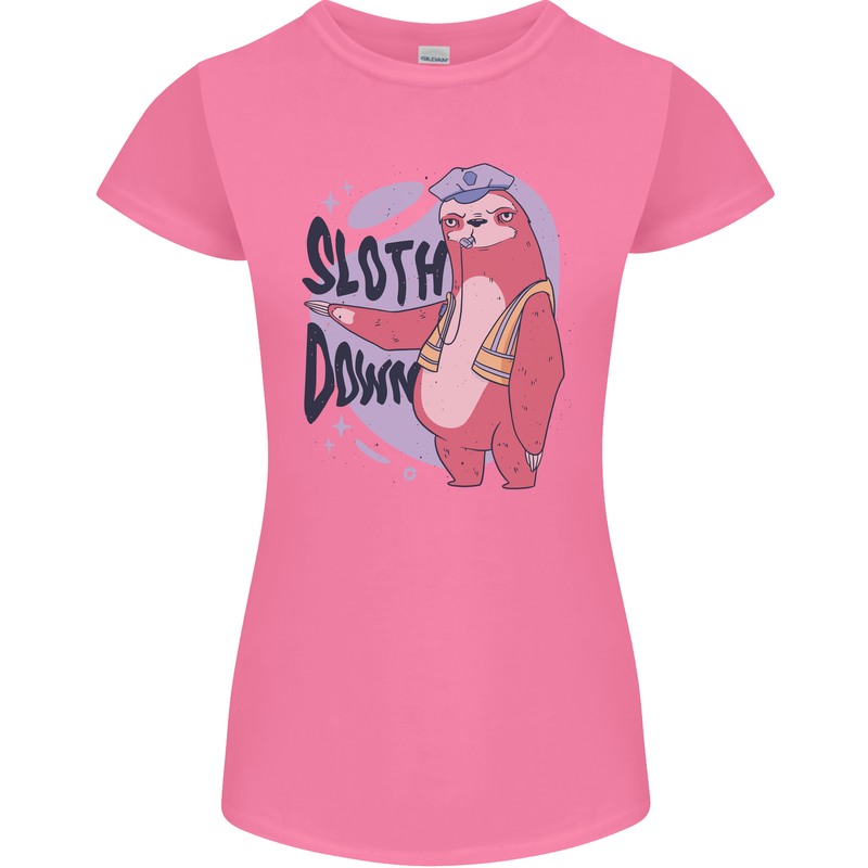 Sloth Down Policeman Funny Womens Petite Cut T-Shirt Azalea