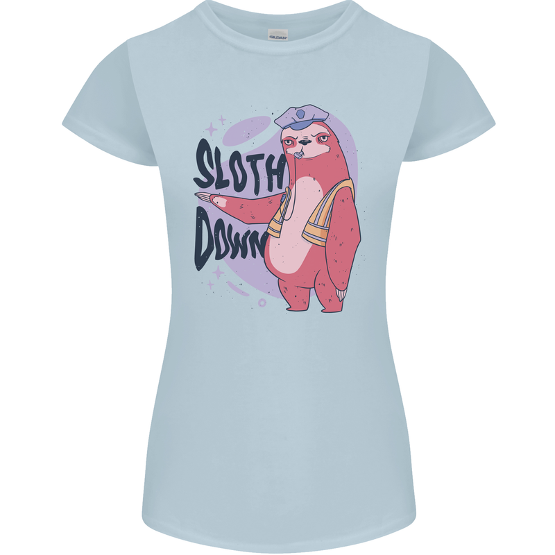 Sloth Down Policeman Funny Womens Petite Cut T-Shirt Light Blue