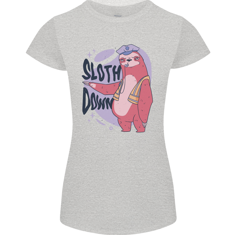Sloth Down Policeman Funny Womens Petite Cut T-Shirt Sports Grey