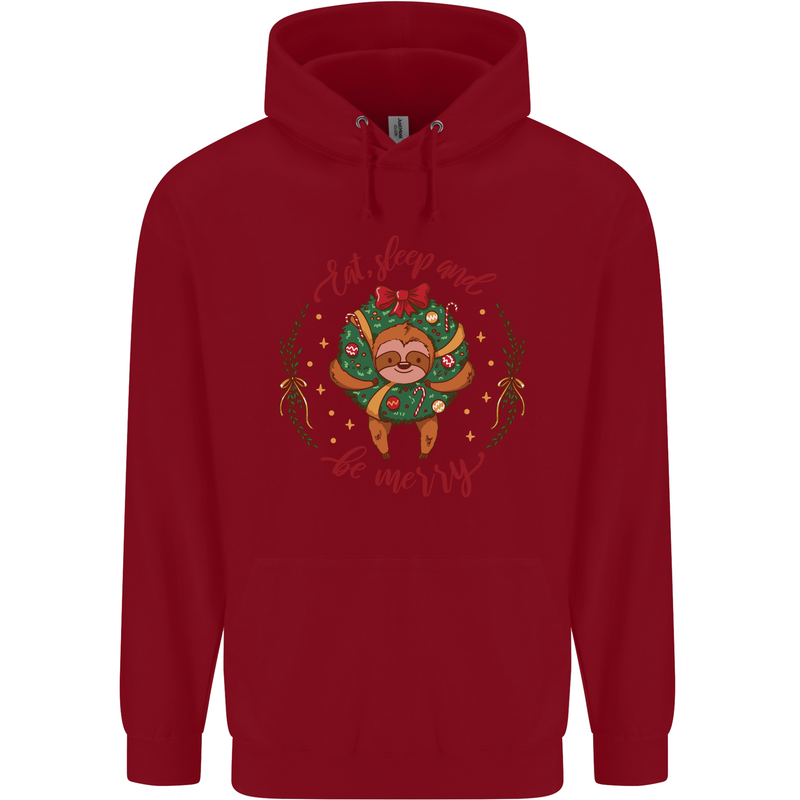 Sloth Eat Sleep & Be Merry Funny Christmas Childrens Kids Hoodie Red
