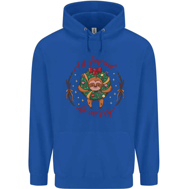 Sloth Eat Sleep & Be Merry Funny Christmas Childrens Kids Hoodie Royal Blue