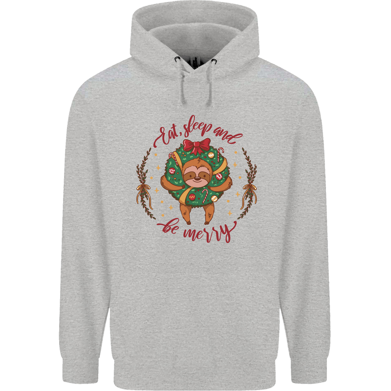 Sloth Eat Sleep & Be Merry Funny Christmas Childrens Kids Hoodie Sports Grey