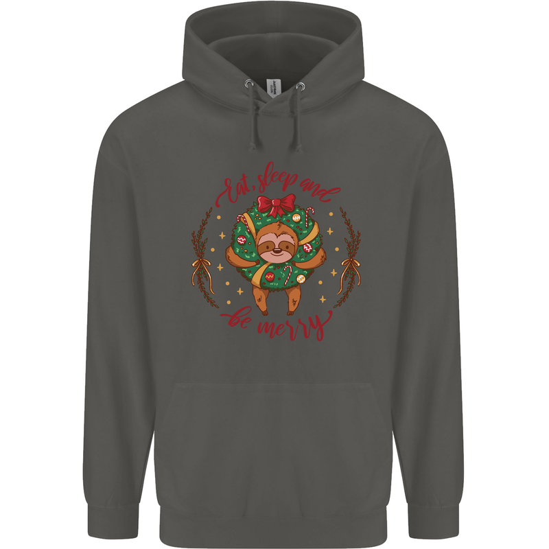Sloth Eat Sleep & Be Merry Funny Christmas Childrens Kids Hoodie Storm Grey