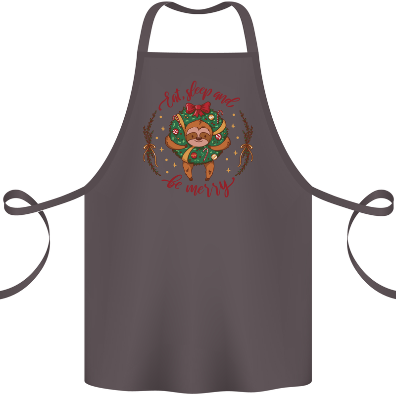 Sloth Eat Sleep & Be Merry Funny Christmas Cotton Apron 100% Organic Dark Grey