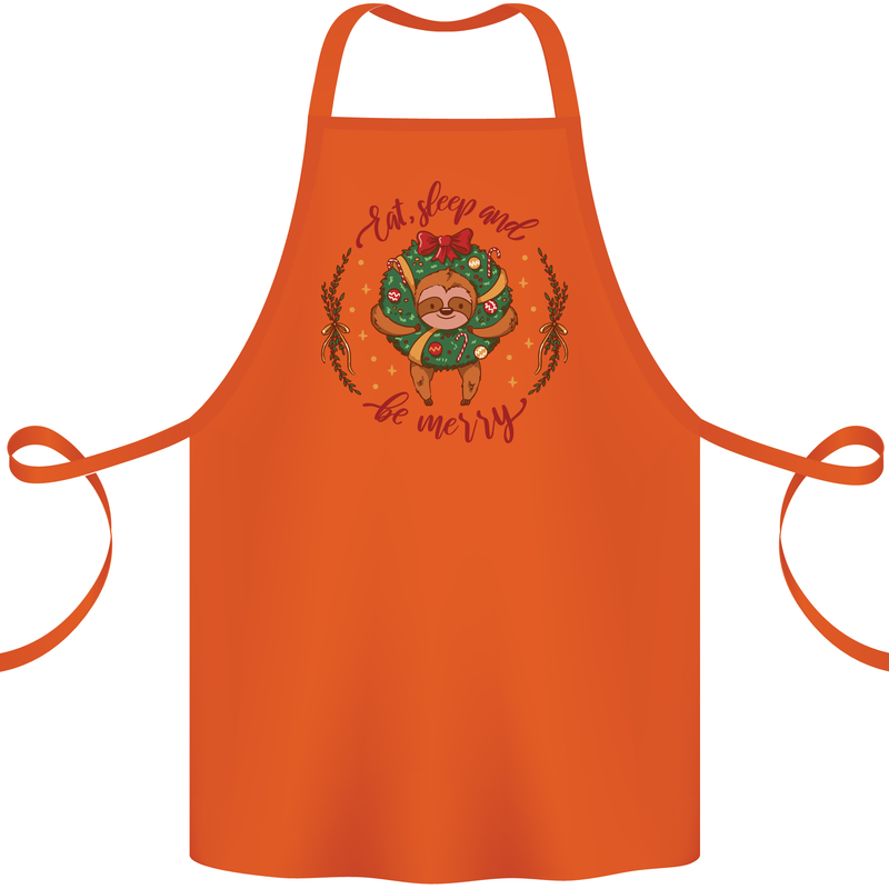 Sloth Eat Sleep & Be Merry Funny Christmas Cotton Apron 100% Organic Orange