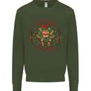 Sloth Eat Sleep & Be Merry Funny Christmas Kids Sweatshirt Jumper Forest Green