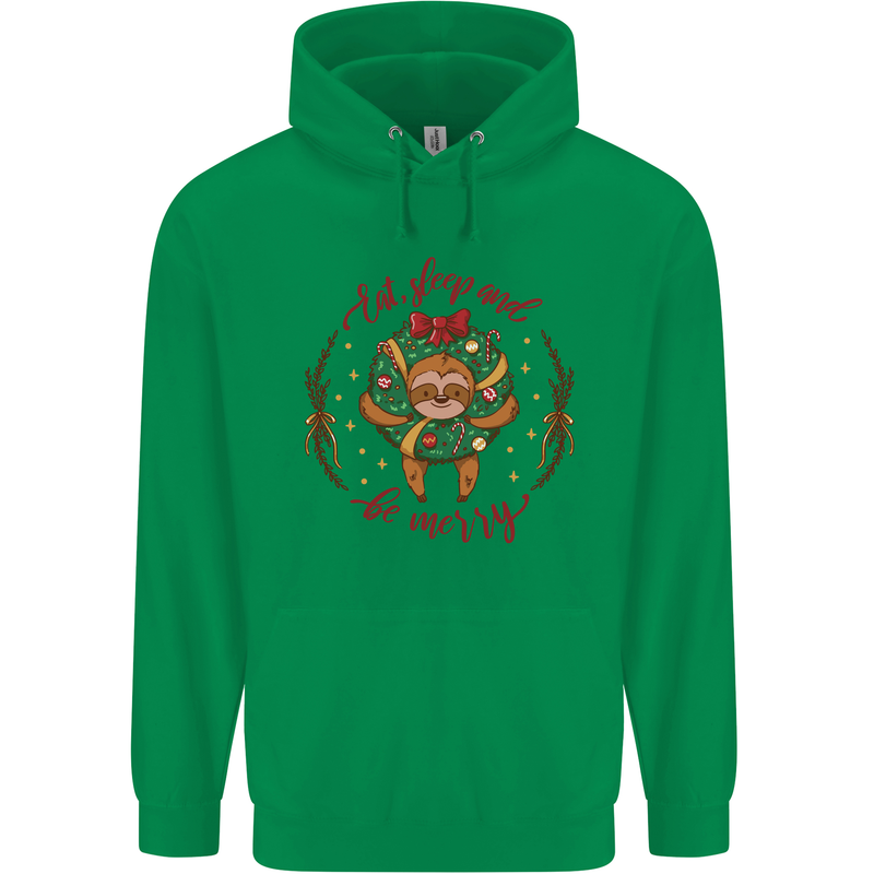 Sloth Eat Sleep & Be Merry Funny Christmas Mens 80% Cotton Hoodie Irish Green