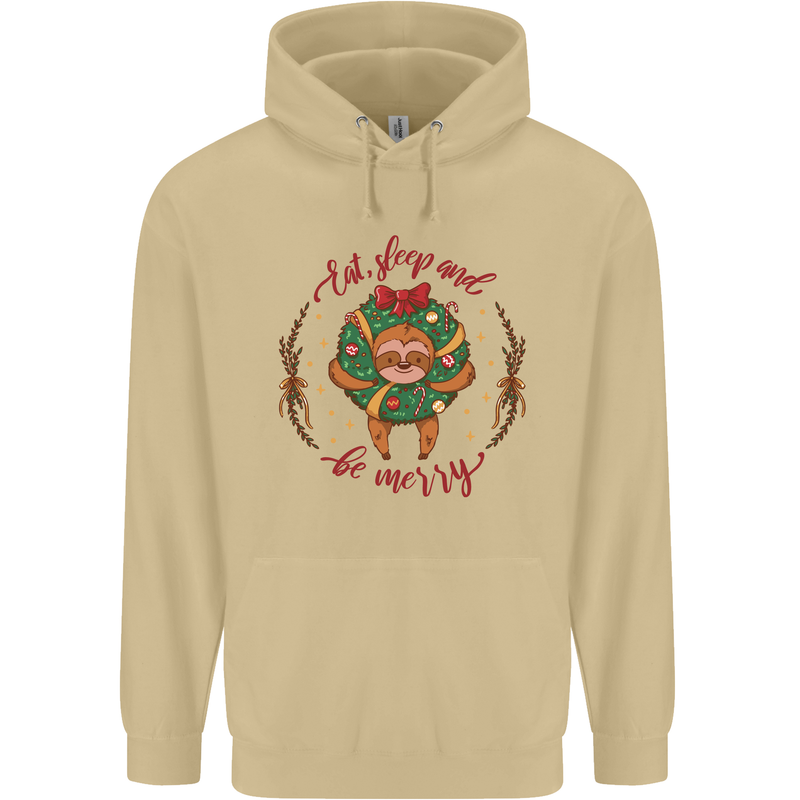 Sloth Eat Sleep & Be Merry Funny Christmas Mens 80% Cotton Hoodie Sand