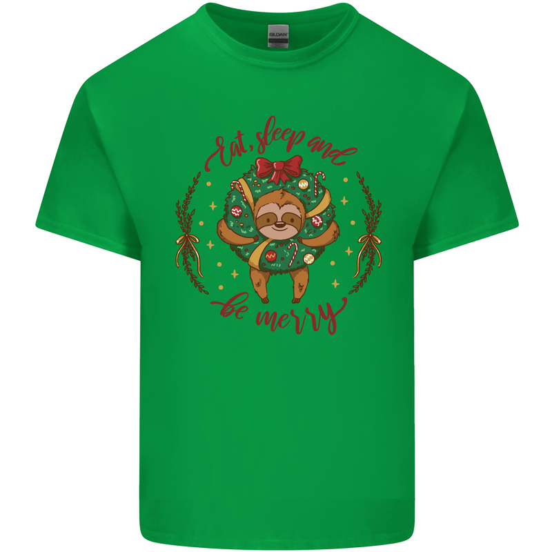 Sloth Eat Sleep & Be Merry Funny Christmas Mens Cotton T-Shirt Tee Top Irish Green