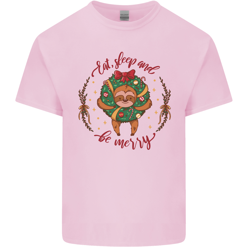 Sloth Eat Sleep & Be Merry Funny Christmas Mens Cotton T-Shirt Tee Top Light Pink