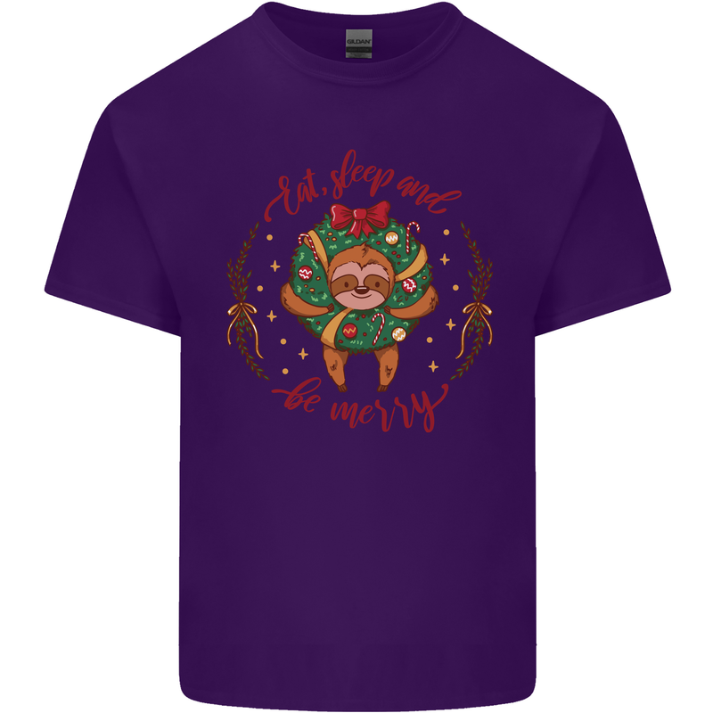 Sloth Eat Sleep & Be Merry Funny Christmas Mens Cotton T-Shirt Tee Top Purple