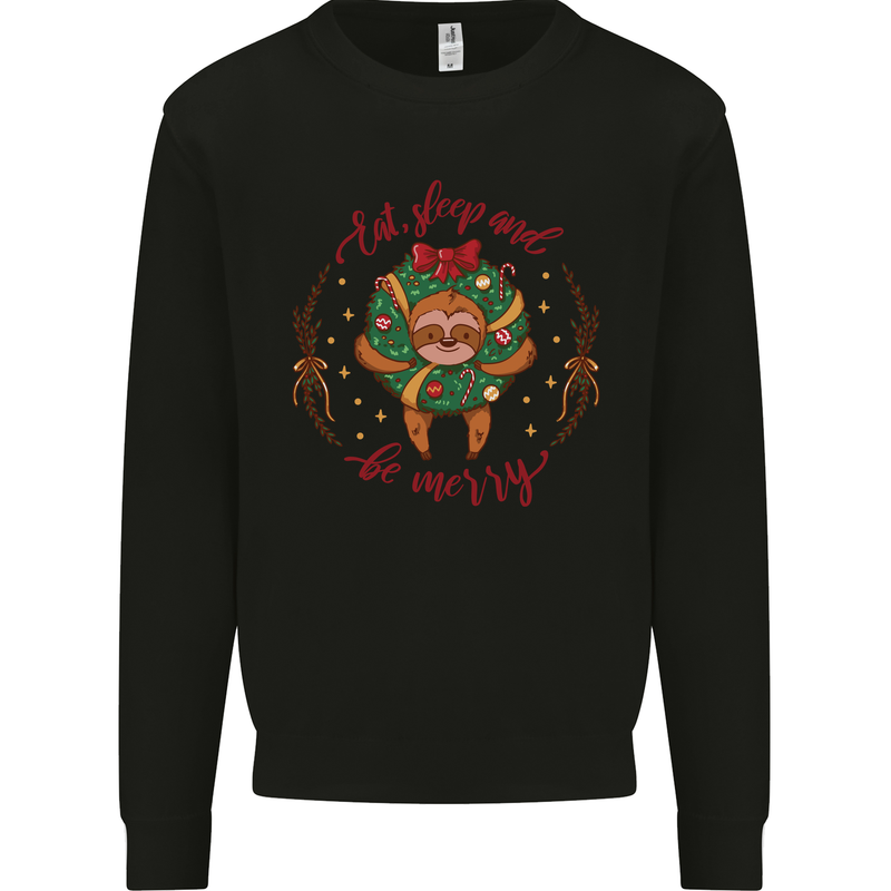 Sloth Eat Sleep & Be Merry Funny Christmas Mens Sweatshirt Jumper Black