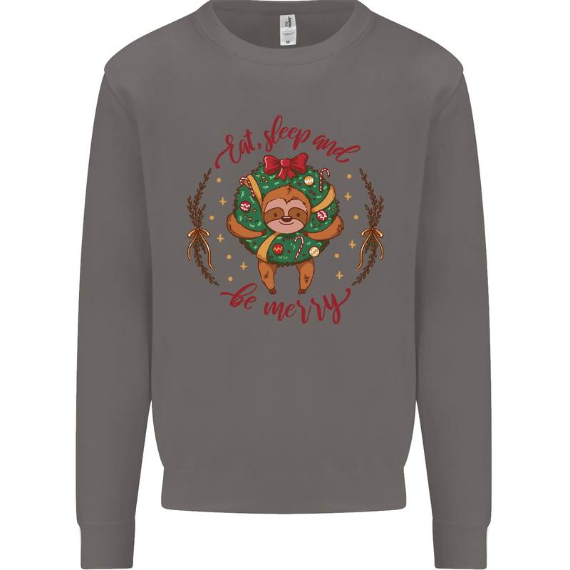 Sloth Eat Sleep & Be Merry Funny Christmas Mens Sweatshirt Jumper Charcoal