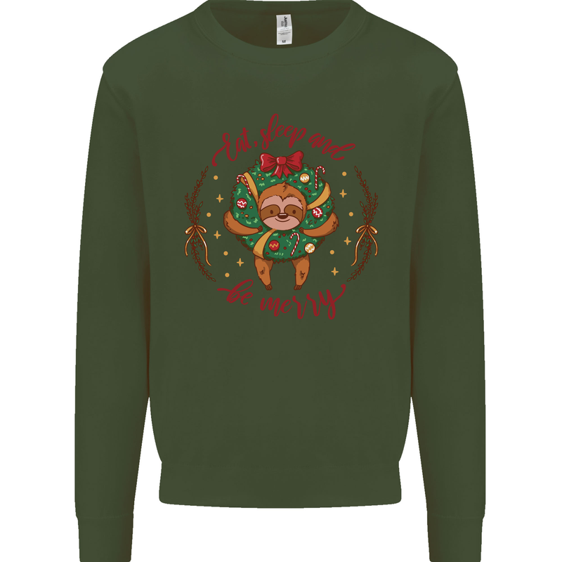 Sloth Eat Sleep & Be Merry Funny Christmas Mens Sweatshirt Jumper Forest Green