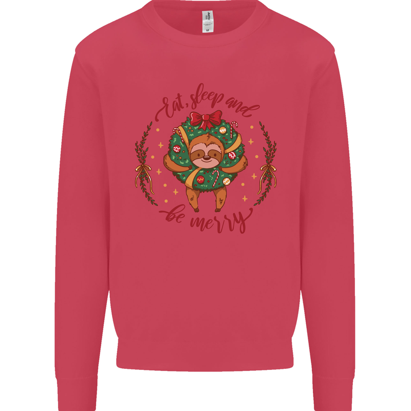 Sloth Eat Sleep & Be Merry Funny Christmas Mens Sweatshirt Jumper Heliconia