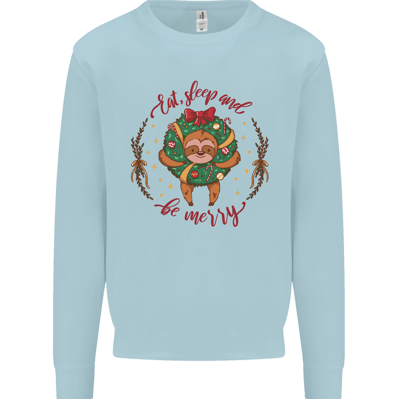 Sloth Eat Sleep & Be Merry Funny Christmas Mens Sweatshirt Jumper Light Blue