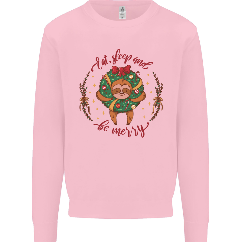 Sloth Eat Sleep & Be Merry Funny Christmas Mens Sweatshirt Jumper Light Pink