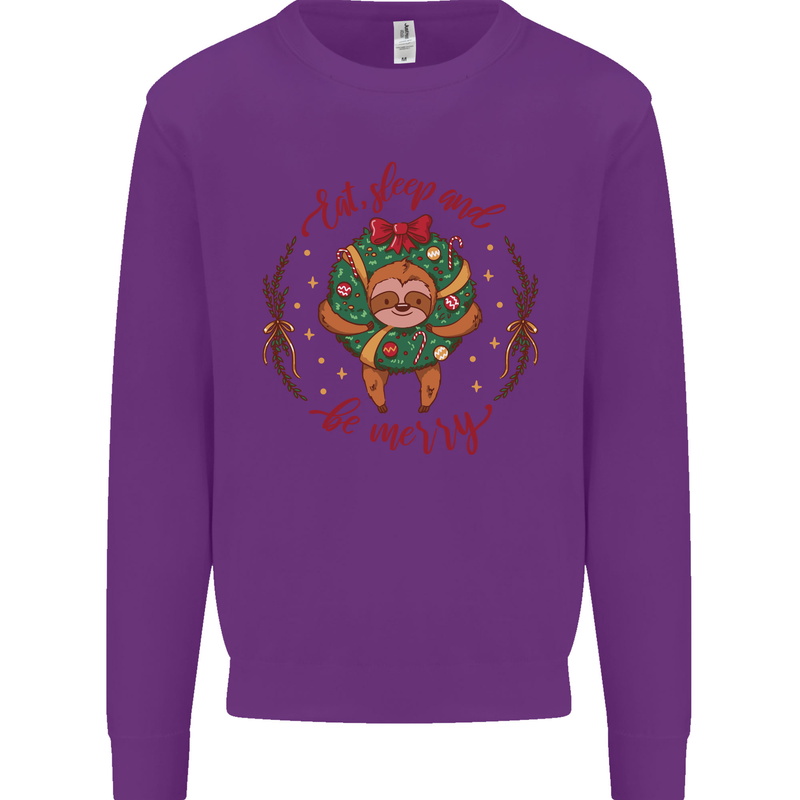 Sloth Eat Sleep & Be Merry Funny Christmas Mens Sweatshirt Jumper Purple