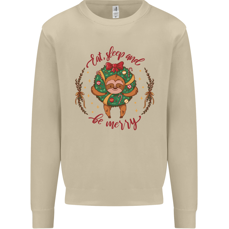 Sloth Eat Sleep & Be Merry Funny Christmas Mens Sweatshirt Jumper Sand