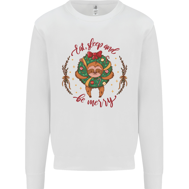 Sloth Eat Sleep & Be Merry Funny Christmas Mens Sweatshirt Jumper White