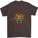 Sloth Eat Sleep & Be Merry Funny Christmas Mens T-Shirt Cotton Gildan Dark Chocolate