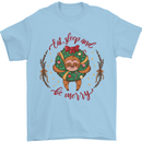 Sloth Eat Sleep & Be Merry Funny Christmas Mens T-Shirt Cotton Gildan Light Blue