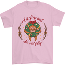 Sloth Eat Sleep & Be Merry Funny Christmas Mens T-Shirt Cotton Gildan Light Pink