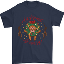 Sloth Eat Sleep & Be Merry Funny Christmas Mens T-Shirt Cotton Gildan Navy Blue