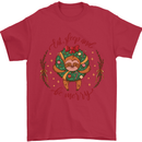 Sloth Eat Sleep & Be Merry Funny Christmas Mens T-Shirt Cotton Gildan Red