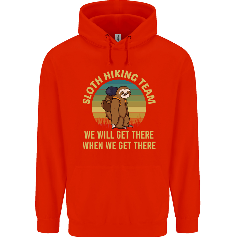 Sloth Hiking Team Funny Trekking Walking Childrens Kids Hoodie Bright Red