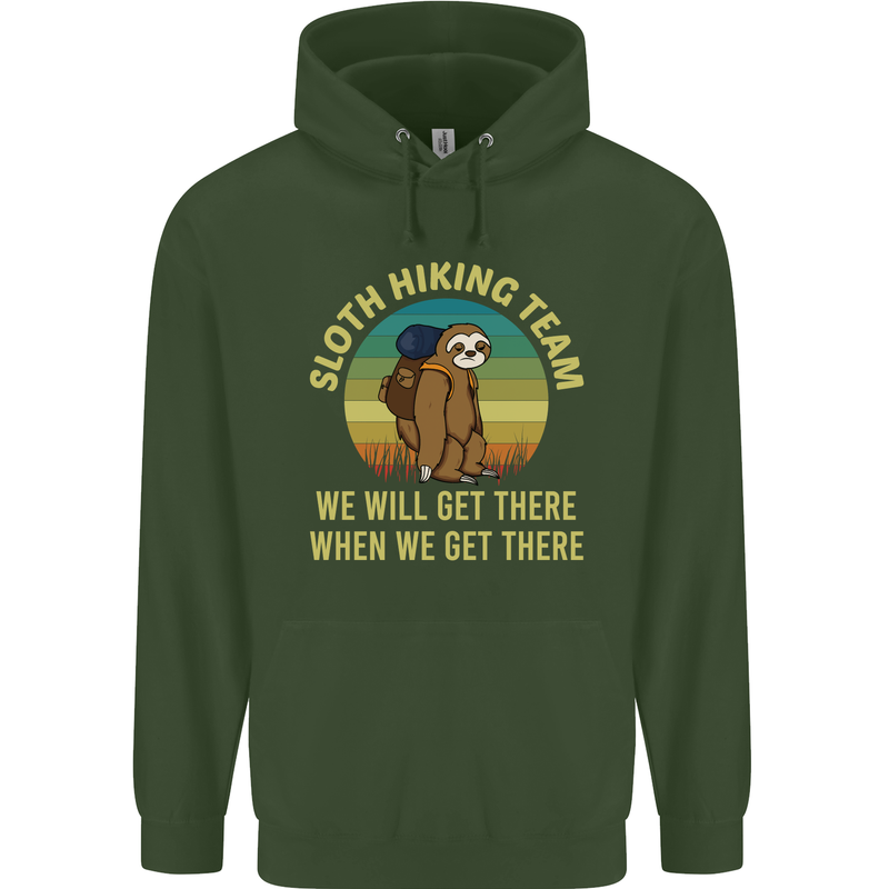 Sloth Hiking Team Funny Trekking Walking Childrens Kids Hoodie Forest Green