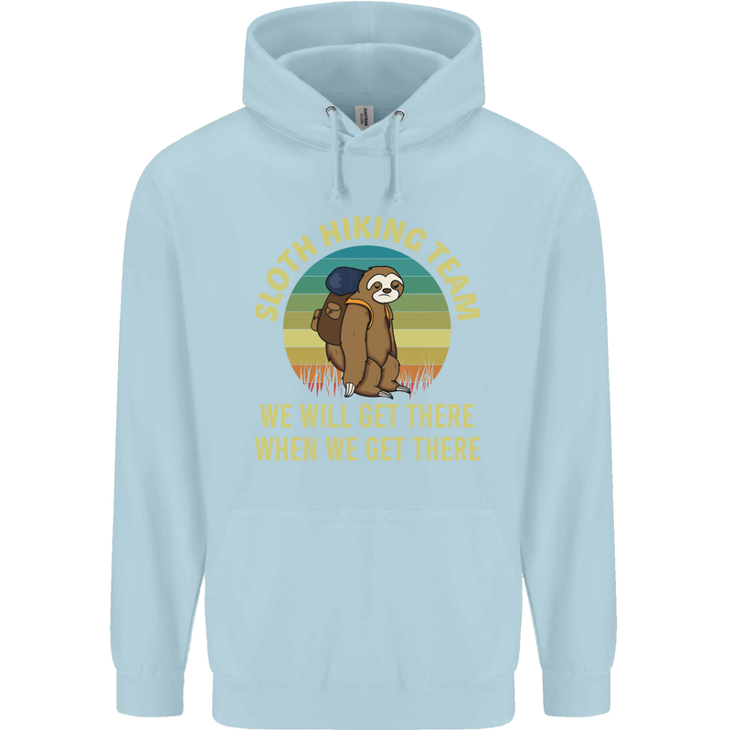 Sloth Hiking Team Funny Trekking Walking Childrens Kids Hoodie Light Blue
