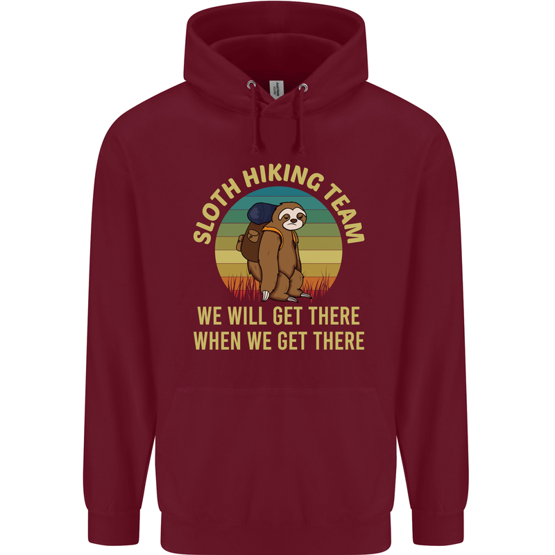Sloth Hiking Team Funny Trekking Walking Childrens Kids Hoodie Maroon