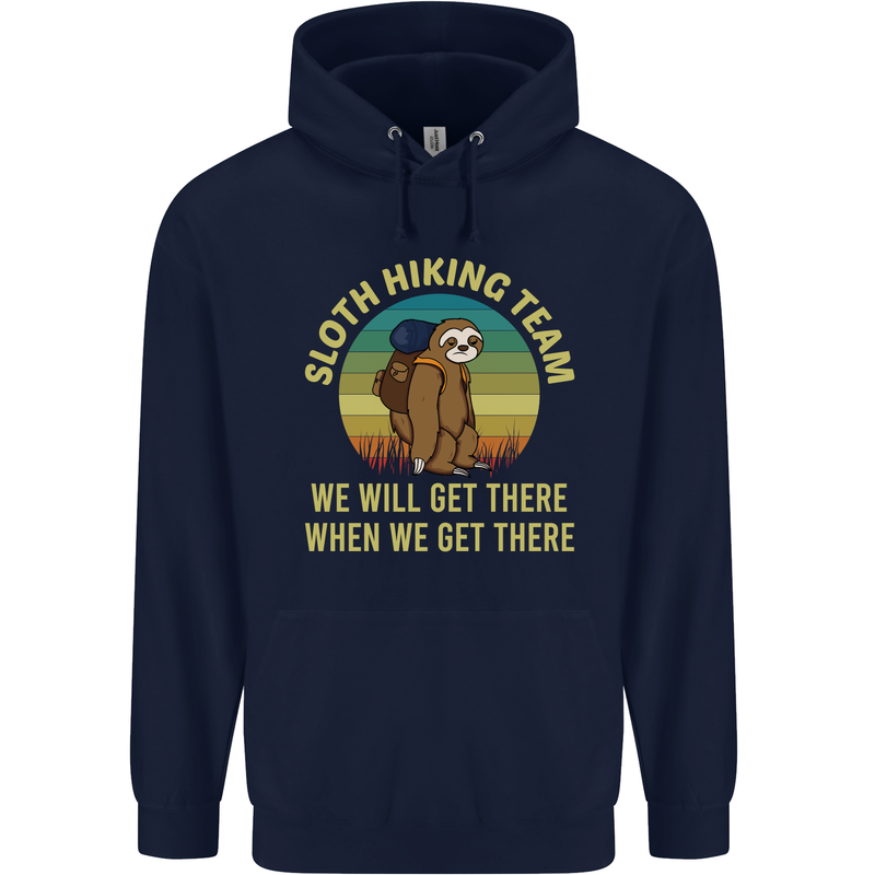 Sloth Hiking Team Funny Trekking Walking Childrens Kids Hoodie Navy Blue