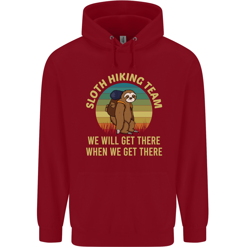 Sloth Hiking Team Funny Trekking Walking Childrens Kids Hoodie Red