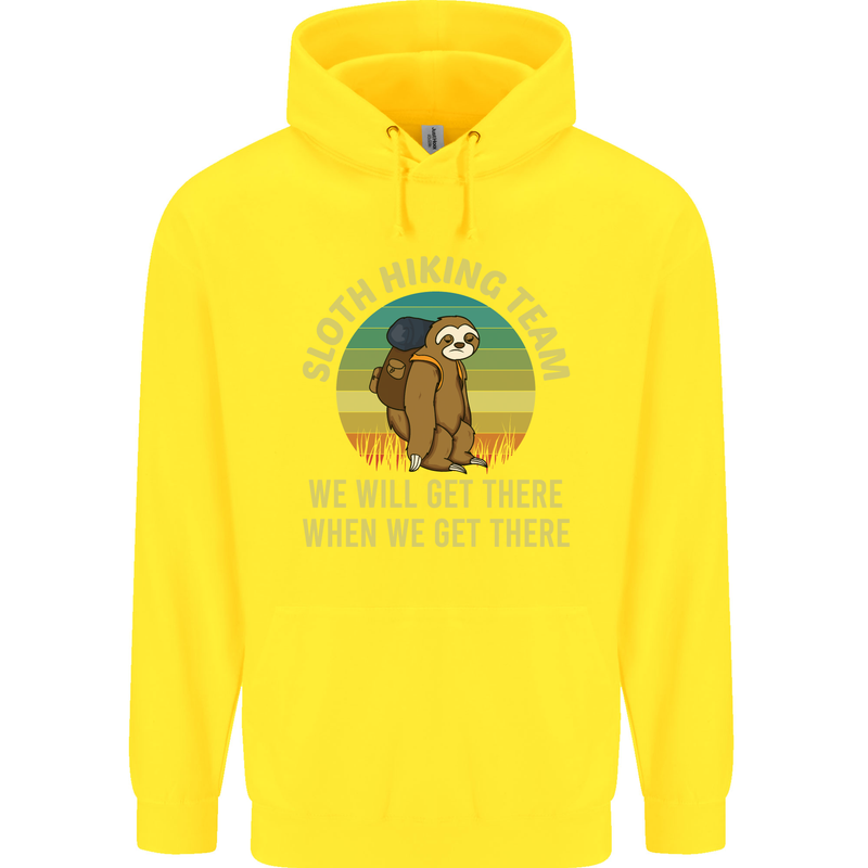 Sloth Hiking Team Funny Trekking Walking Childrens Kids Hoodie Yellow