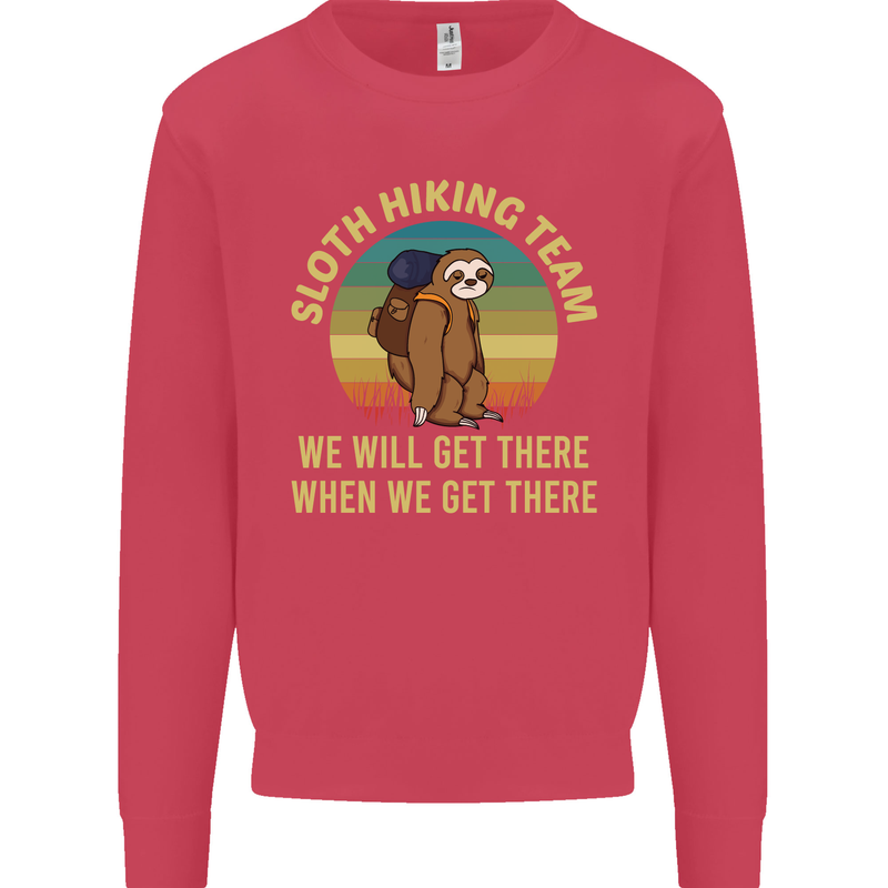 Sloth Hiking Team Funny Trekking Walking Kids Sweatshirt Jumper Heliconia