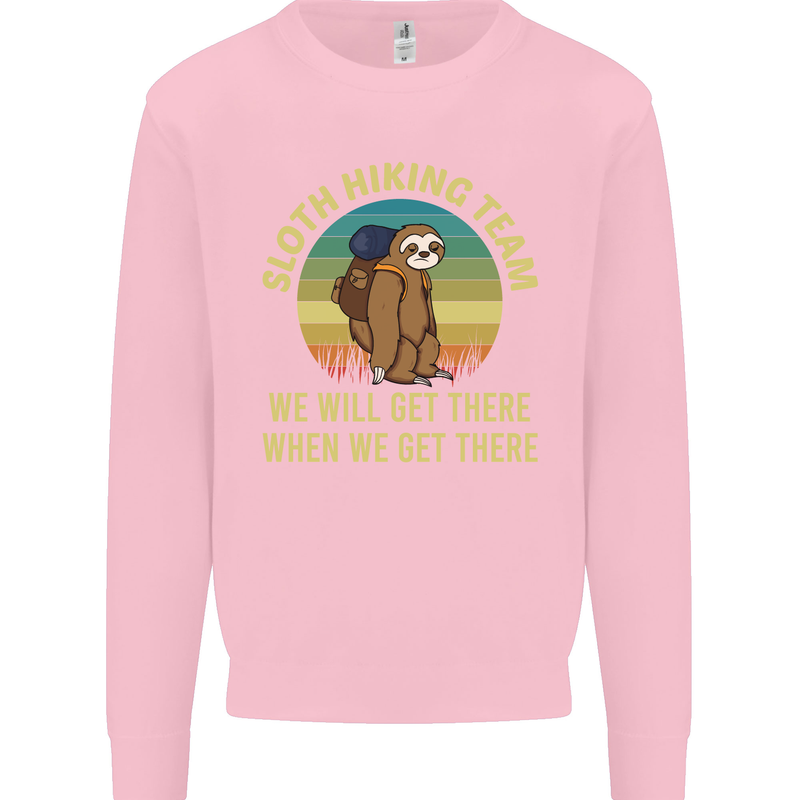 Sloth Hiking Team Funny Trekking Walking Kids Sweatshirt Jumper Light Pink