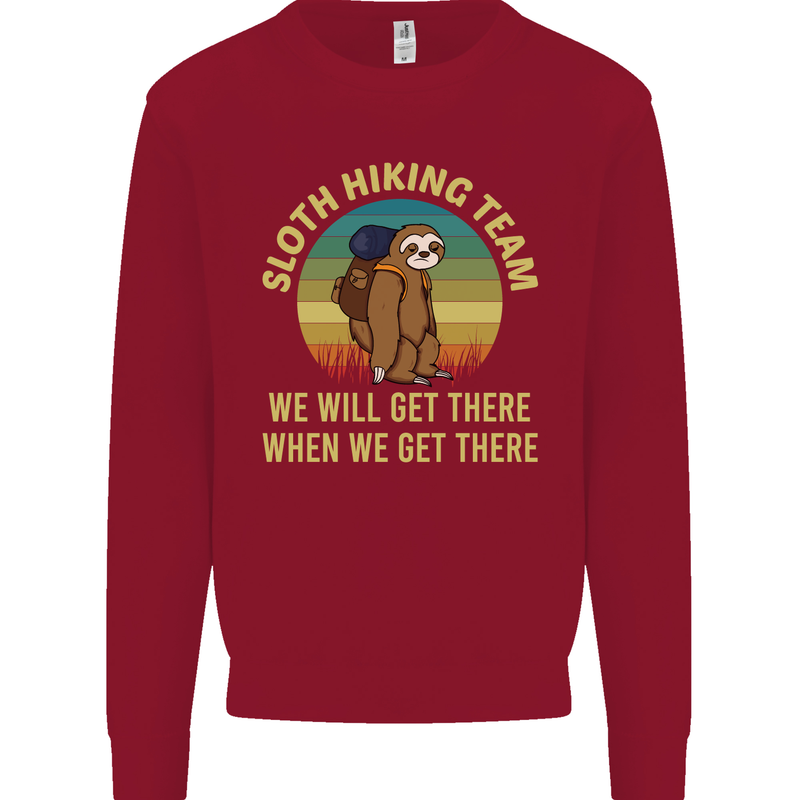 Sloth Hiking Team Funny Trekking Walking Kids Sweatshirt Jumper Red