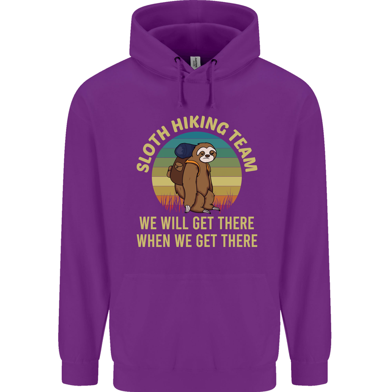 Sloth Hiking Team Funny Trekking Walking Mens 80% Cotton Hoodie Purple